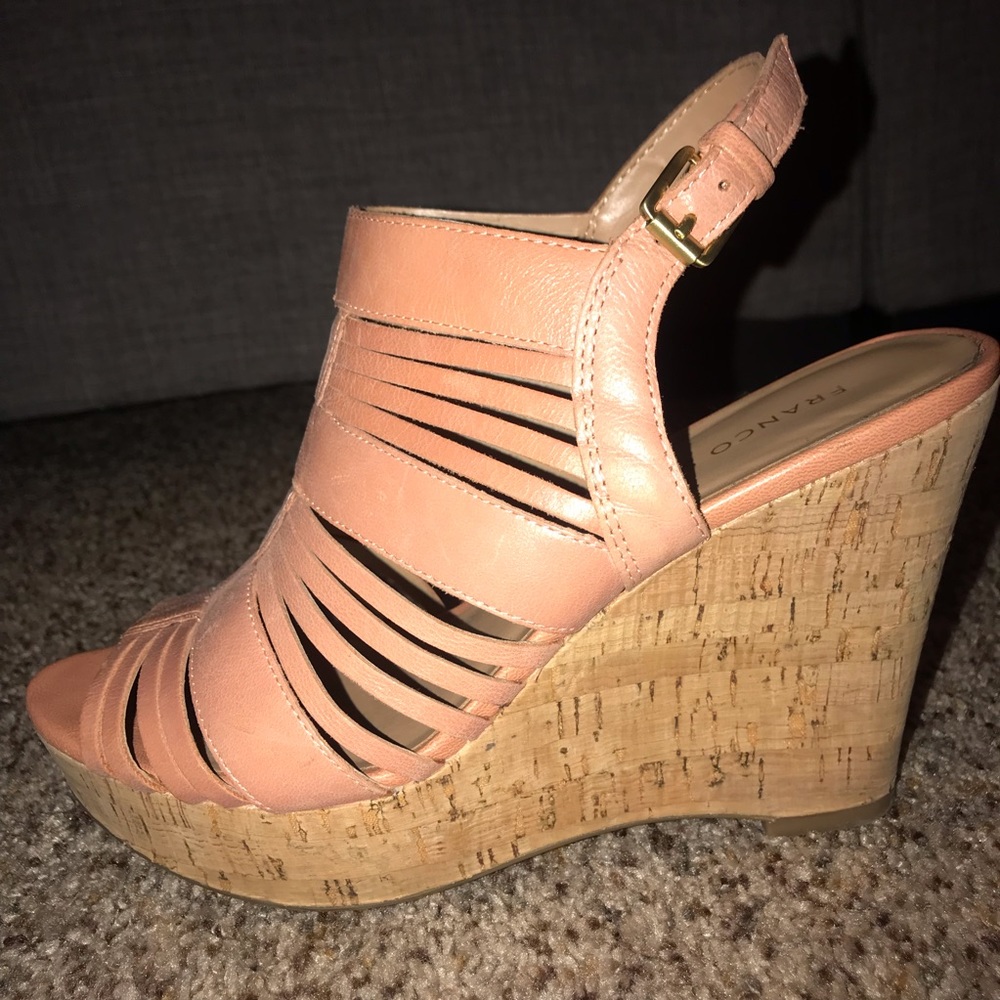 Franco Sarto “Sharp” Leather & Cork Wedges - 8-1/2